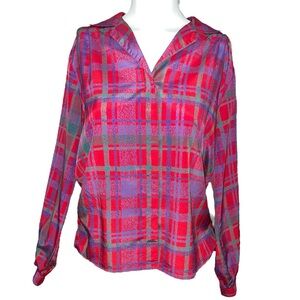 Vintage Plaid Red Blue Green Women's Top David Matthew size 8 women long sleeve